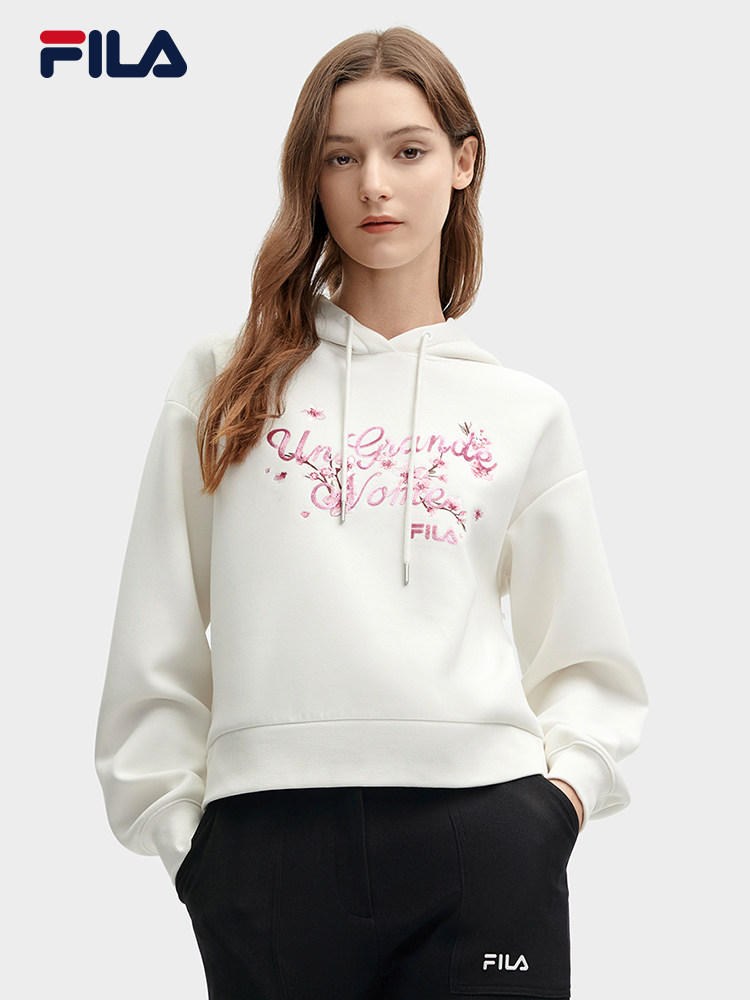 [양미와 같은 스타일] FILA 여성용 공식 후드 스웻셔츠 루즈한 자수 패셔너블 캐주얼 탑