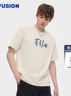 FILA FUSION斐乐潮牌情侣款针织短袖衫夏新款凉感纯棉T恤男女