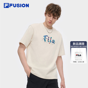 FILA FUSION斐乐潮牌情侣款针织短袖衫夏新款凉感纯棉T恤男女