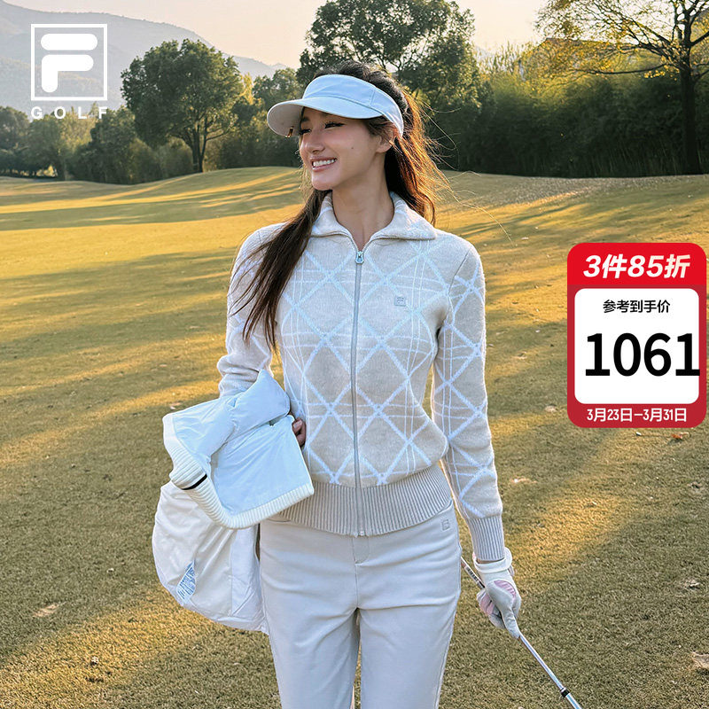 殷若宁同款FILA斐乐官方长袖编织外套女春季新款高尔夫运动毛衣