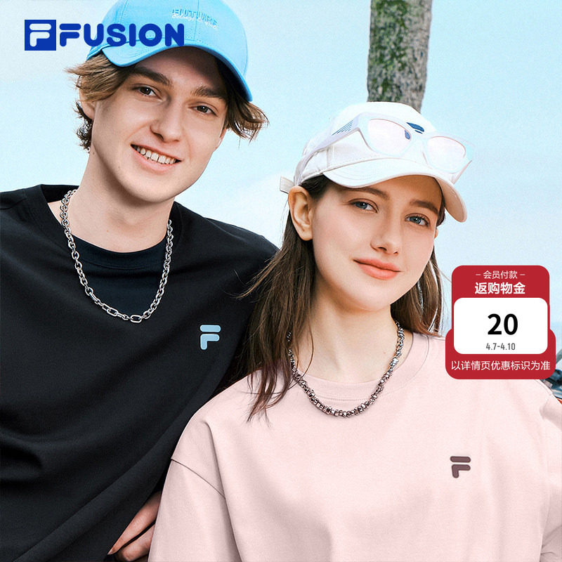 FILA FUSION斐乐潮牌运动短袖T恤宽松休闲情侣凉感上衣男女同款