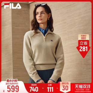 FILA斐乐官方高领羊毛针织毛衣26冬新款女子运动保暖半拉链编织衫