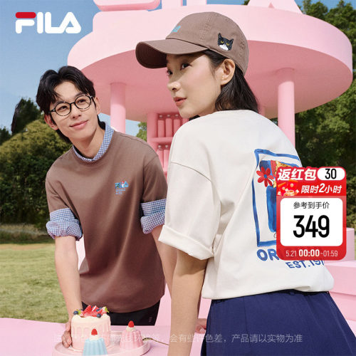 FILA斐乐情侣多彩猫狗刺绣短袖T