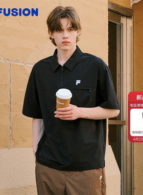 梭织POLO衫|FILA FUSION斐乐潮牌男子短袖2026夏新款T恤宽松上衣