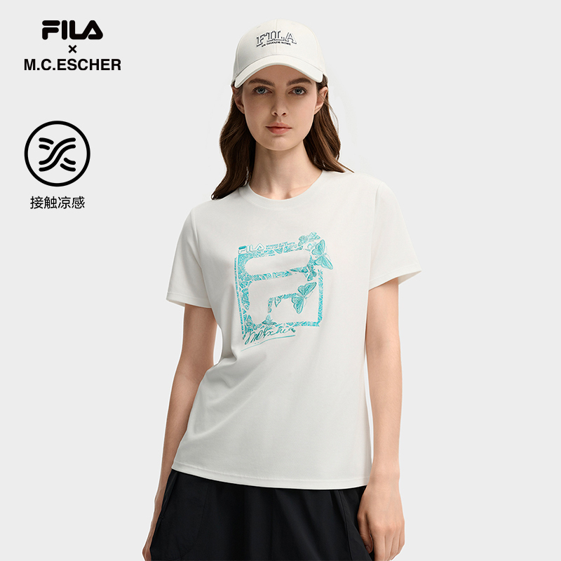FILA 斐乐官方女子针织短袖衫2025秋新款圆领休闲刺绣凉感舒适T恤