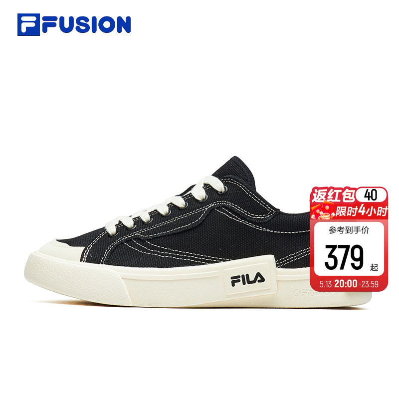 FILA FUSION斐乐潮牌POP帆布鞋女鞋运动鞋轻便休闲板鞋黑色男鞋子