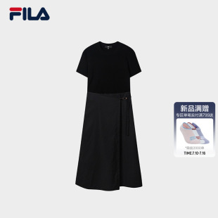 FILA MILANO斐乐官方女连衣裙2026秋季新款休闲裙子修身短袖长裙