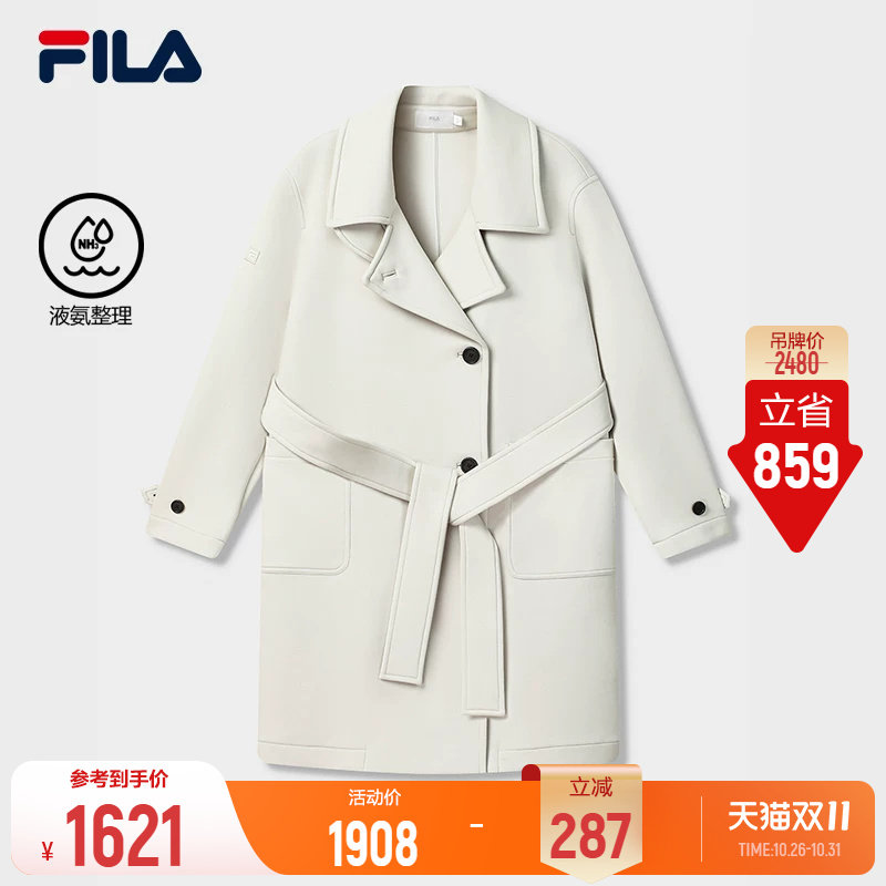 FILA MILANO斐乐针织长袖外套冬季女休闲宽松中长款收腰风衣上衣