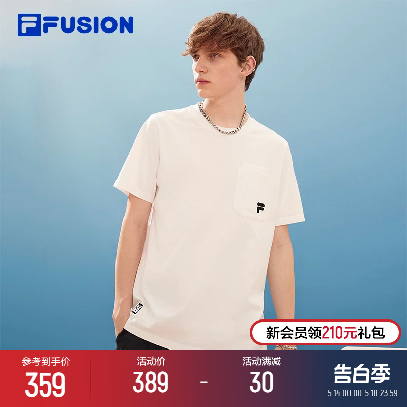 FILA FUSION 斐乐潮牌男子短袖T恤2024夏新潮流休闲口袋宽松