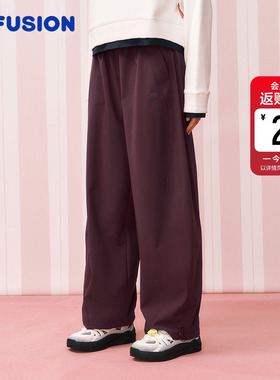 FILA FUSION斐乐潮牌红色长裤女2026春新年款直筒阔腿裤弯刀裤子