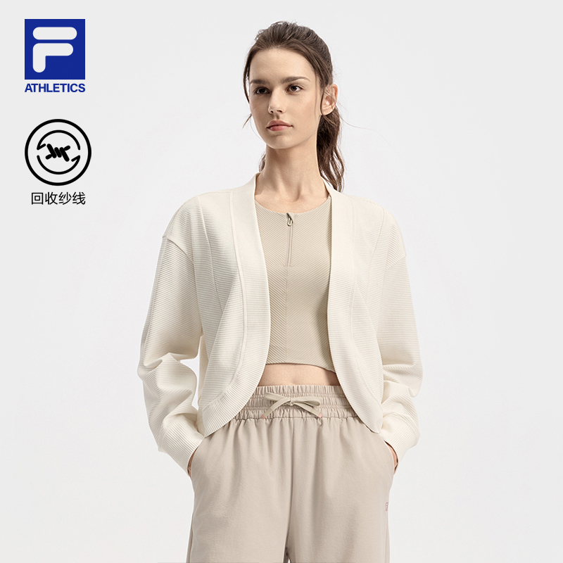 FILA 斐乐官方女士针织长袖外套2025秋新款健身运动简约宽松开衫