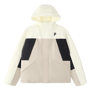 FILA FUSION斐乐潮牌情侣款棉服2024冬新款休闲宽松拼色连帽外套