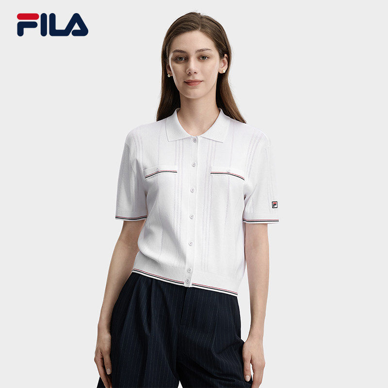 FILA斐乐官方短袖编织衫女夏季新款运动百搭短装休闲轻薄透气上衣