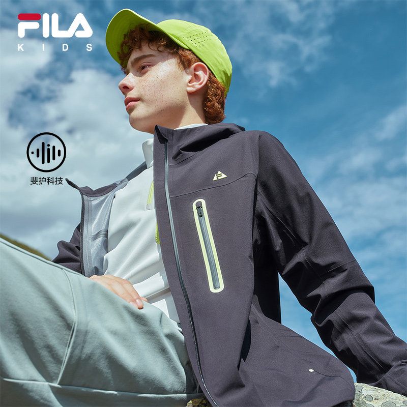 FILA KIDS斐乐童装男大童梭织外套2026春季新款儿童连帽运动上衣
