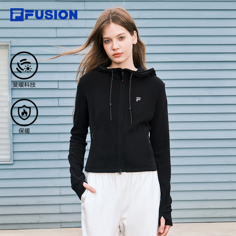 FILA FUSION斐乐潮牌针织连帽外套女2026春新款简约修身保暖上衣,运动服/休闲服装,运动茄克/外套,淘宝优惠券,粉丝福利购,淘宝优惠卷