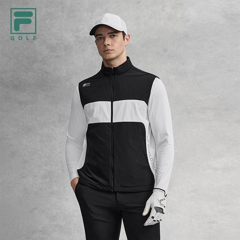 FILA 斐乐官方男士梭织马甲2026春季新款高尔夫运动拼色立领
