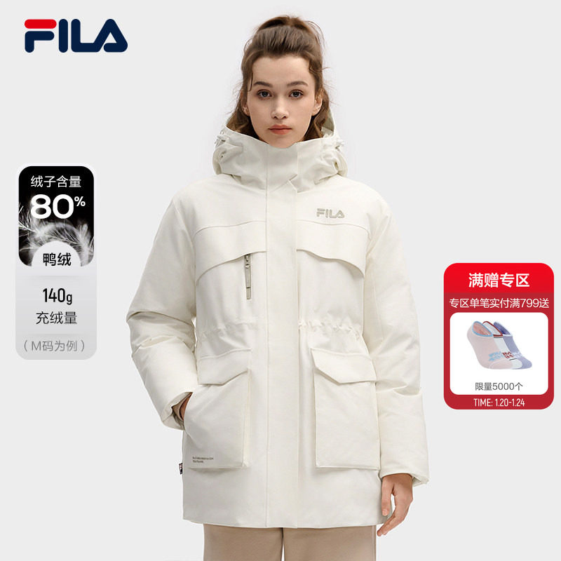 FILA收腰派克服斐乐官方女士中长款羽绒服2025冬新款休闲连帽外套,运动服/休闲服装,运动羽绒服,淘宝优惠券,粉丝福利购,淘宝优惠卷