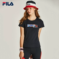 Áo thun ngắn tay của phụ nữ Fila Fila chính thức 2019 mùa thu mới Flocking thể thao giản dị đan áo sơ mi ngắn tay - Áo phông thể thao áo ba lỗ nam tập gym