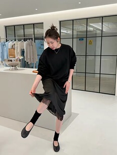 widelia十三行女装春韩系黑色气质蕾丝拼接半身裙显瘦蕾丝裙7019