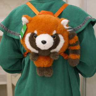 正版 可爱 仿水貂毛棕色小熊猫双肩包毛绒玩具公仔背包成都基地同款