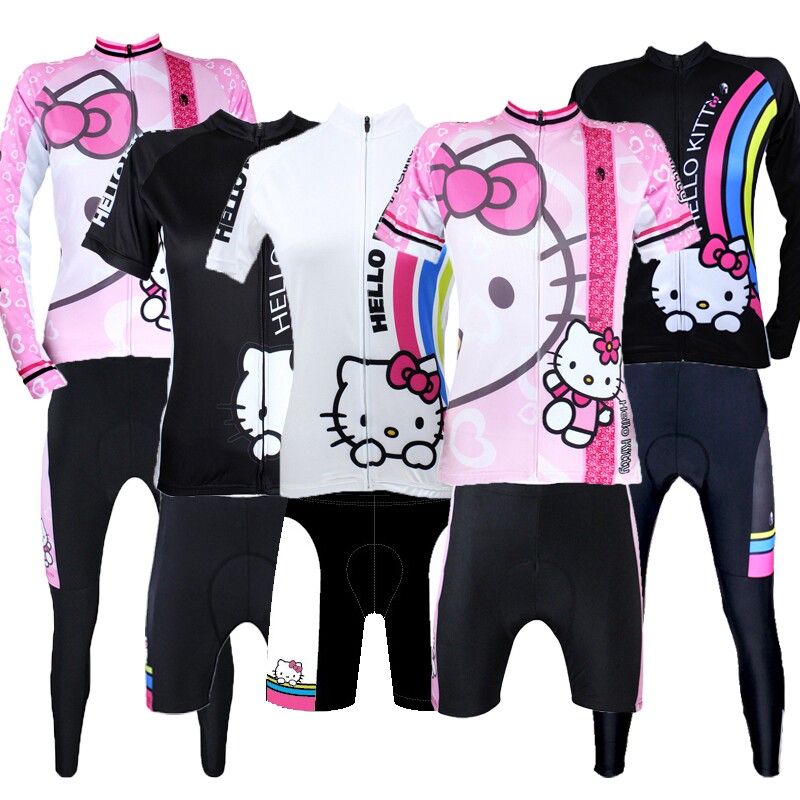 车队版卡通HelloKitty卡哇伊春秋骑行服套装 女长袖短袖车衣定制