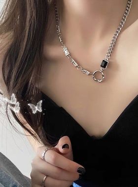 不规则圆环锆石情侣项链女ins冷淡风小众嘻哈中性风钛钢锁骨链男
