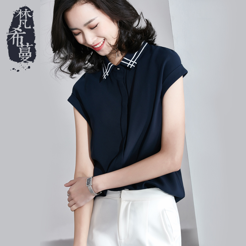 梵希蔓短袖雪紡襯衫2018夏季新款ol女裝韓版通勤襯衣女娃娃領上衣