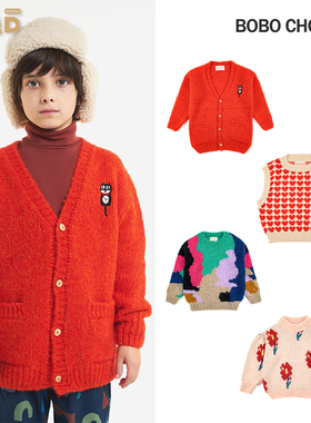 现货 BOBO CHOSES 秋冬新款 爱心马甲色盘毛衣开衫