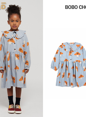现货 BOBO CHOSES秋冬新款儿童装男女 蘑菇图案连衣裙