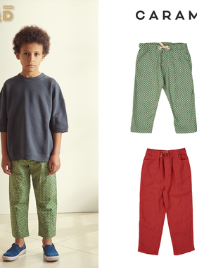 现货 英国 caramel 2021ss春夏新款 童装绿色波点印花长裤9分裤子