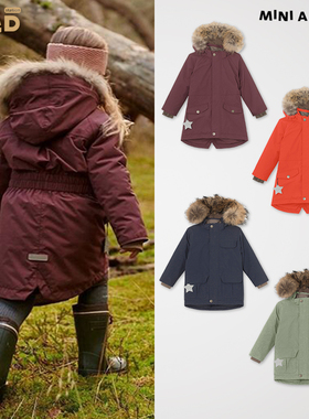 Mini A Ture 儿童棉衣女男毛领加厚夹克精灵帽防水风外套