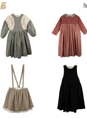 现货 Popelin 秋冬童装新款 格纹拼接连衣裙 背带裙