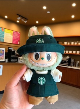 墨仔屋TOY 拉布布labubu搪胶绿色娃衣夏季坐站立背带裤套装