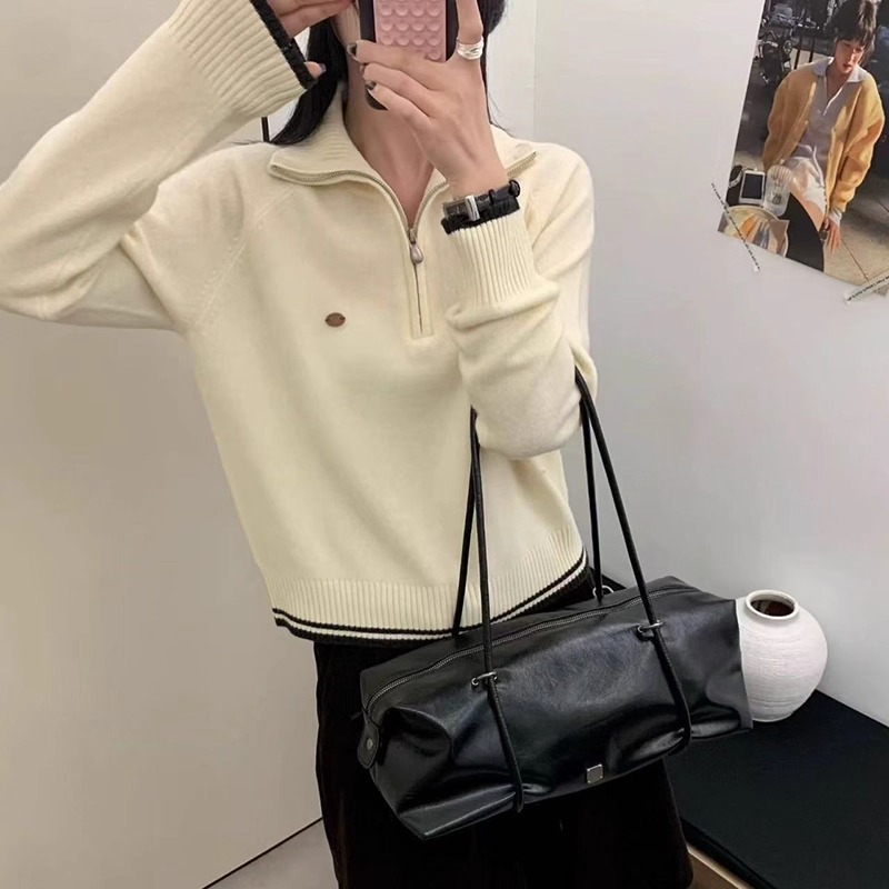 100%羊毛半拉链纯色毛衣
