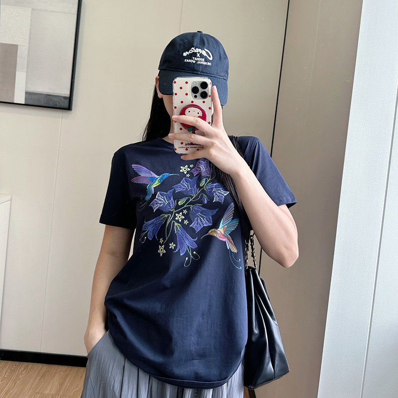 COCO韩版大码女装夏季新款胖mm宽松休闲花朵百搭圆领短袖T恤衫女