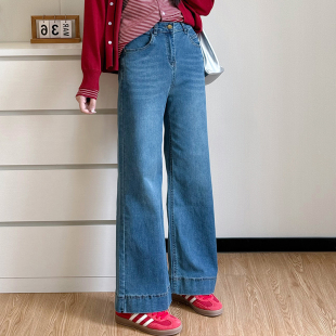 复古牛仔裤 子显瘦200斤美式 女潮 胖mm高腰直筒阔腿裤 COCO微胖大码
