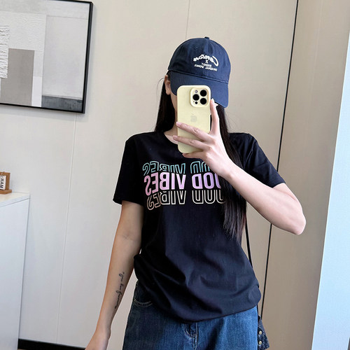COCO大码胖MM韩系印花短袖T恤女夏季2025新款收腰显瘦设计感上衣