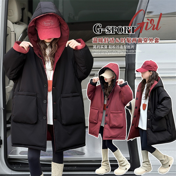 2025新款冬季亲子装时尚两面穿外套男女童保暖加厚棉服冬款