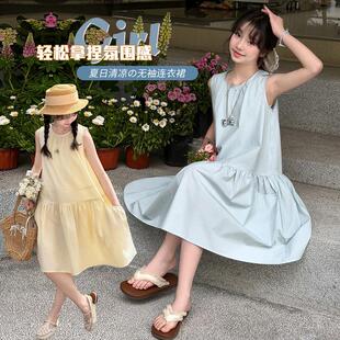 沐汐家 2026新款夏季清凉无袖连衣裙女童百搭时尚裙子120-170cm