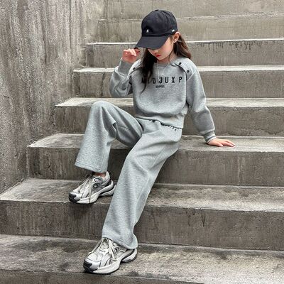 2025新款春秋灰色休闲男女童时尚运动卫衣裤子潮
