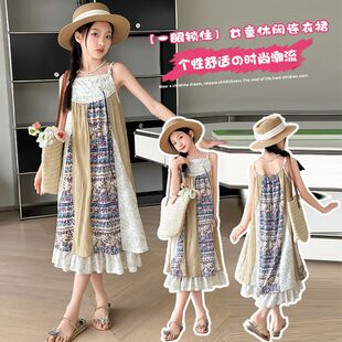 沐汐家 2026新款夏季女童拼色连衣裙时尚休闲度假风百搭长裙潮
