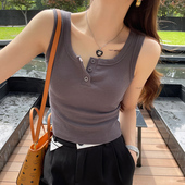 纽扣纯棉吊带背心女内搭春夏新款 带胸垫外穿遮肚高级打底漂亮上衣
