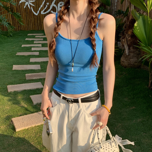 龙妹蓝色吊带带胸垫背心女夏外穿内搭2026新款绝美打底无袖小上衣