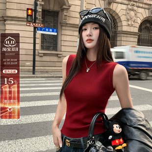 龙妹家红色美式针织吊带背心女内搭夏秋新款辣妹外穿打底无袖上衣