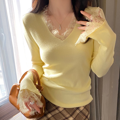 蕾丝针织打底衫女上衣