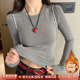 灰色圆领长袖 上衣 白色修身 T恤女2025秋冬新款 紧身磨毛加绒打底衫