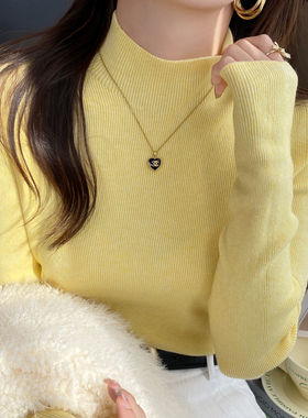 黄色半高领羊绒针织打底衫女装内搭2025秋冬新款软糯毛衣长袖上衣