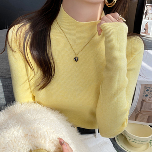 软糯毛衣长袖 内搭2025秋冬新款 上衣 女装 黄色半高领羊绒针织打底衫