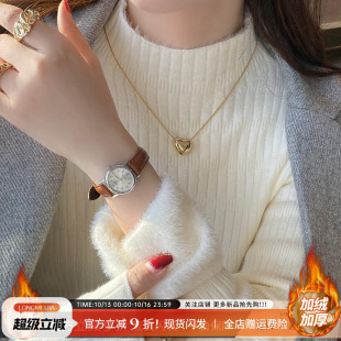 白色毛衣女春秋季2026新款加绒加厚打底衫内搭保暖针织半高领上衣