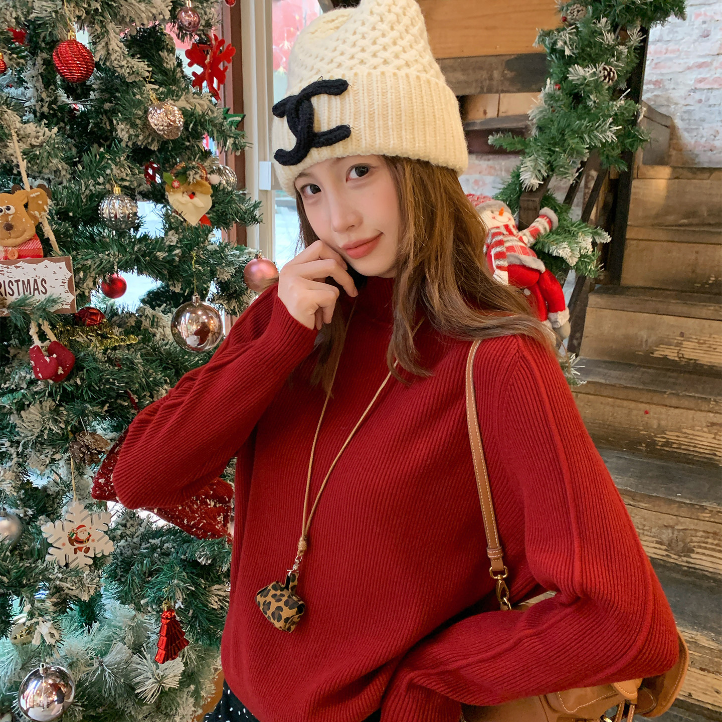 【圣诞穿搭】半高领加厚红色毛衣
